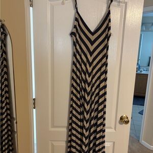 Matty M Navy and Cream Chevron Maxi Dress